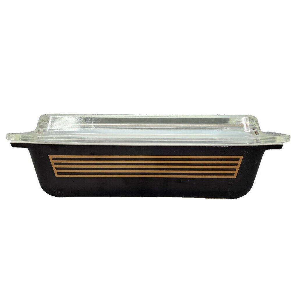 Vintage 1958 Pyrex Musical Staff Black Gold‎ Lines Space Saver 575 With Lid MCM